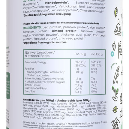 Organic vegan protein | DE-ÖKO-006 | 10 plant-based protein sources | No sweeteners | No soy or gluten | Premium quality from Lake Constance | Made in Germany (1000g, natural)