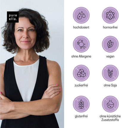 Pure Ella MENOPAUSE - Vital substance complex for women with menopausal symptoms - Contains evening primrose oil, yam root, and chasteberry - Natural, hormone-free, vegan - 60 Menopause Capsules