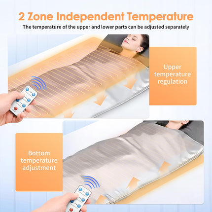 Infrared Sauna Blanket, MINENICE 2 Zone Infrared Sauna Blanket with Removable Sleeves Far Infrared Oxford Sauna Heating Blanket Professional Detox Therapy Portable Sauna Blanket with Remote Control, Silver