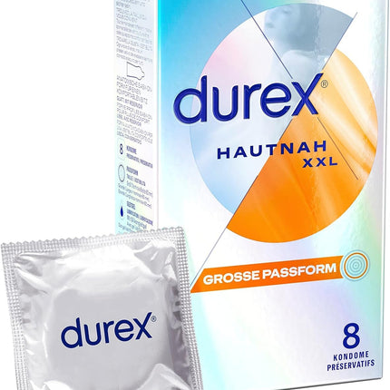 Durex Hautnah XXL Condoms – Ultra thin, with a large anatomical easy-on shape &amp; lubricated with silicone gel – 16-pack (2 x 8 condoms)