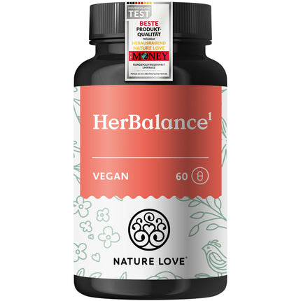 NATURE LOVE® HerBalance for Women - 60 Capsules - with chasteberry, magnesium, vitamin B6 for hormone balance, folic acid - vegan, high dosage, laboratory-tested
