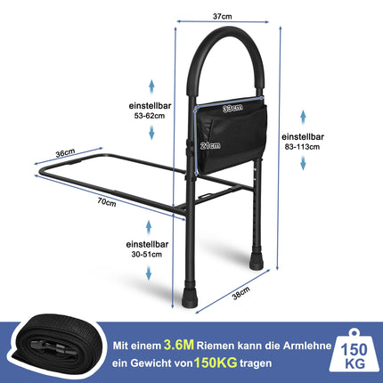 UISEBRT Bed Riser Aid Bed Rail for Older Adults Height Adjustable with Storage Pocket Fall Protection Seniors Bed Entry Aid Grab Bar for Bed up to 150kg Load Capacity