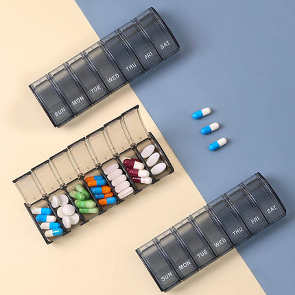 Jaimela 7-Day Pill Box, Easy-Open Pill Organizer, for Vitamins, Supplements, and Medications (Black)