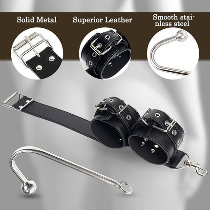 BDSMAGE Bondage Set with Anal Hook, Restraints Sex Set Handcuffs Collar Gag Blindfold Erotic, BDSMs Toys Hard, SM Sex Toys Extreme Couples (Black)