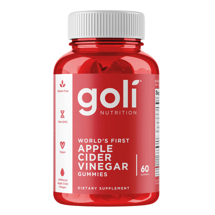 Goli Nutrition, Apple Cider Vinegar, 60 vegan gummies, 1000mg apple cider vinegar per serving, gluten-free, soy-free, GMO-free, apple cider vinegar flavor