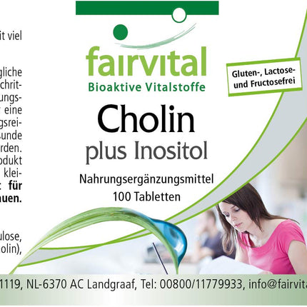 Fairvital | Choline Bitartrate plus Inositol - 100 Tablets - HIGH DOSE - VEGAN