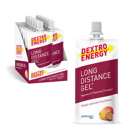 DEXTRO ENERGY LONG DISTANCE GEL MANGO-PASSION FRUIT + MAGNESIUM + SODIUM - 12x50ml (12-pack) - Energy gel for long workouts, carbohydrate concentrate with added electrolytes and Palatinose