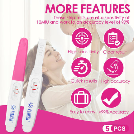5 Pack Pregnancy Test, Pregnancy Detection Precise and Fast Results, HCG Detection, Early Pregnancy Test Fast Detection Sensitive Pregnancy Test
