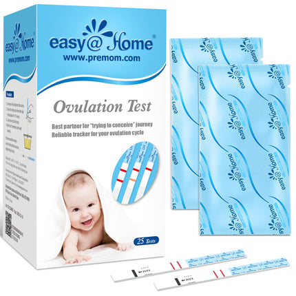 Easy@Home 25 Ovulation Test Fertility Test for Women Ovulation 25 mIU/ml, Reliable Cycle and Fertility Monitoring with Premom Ovulation APP, 25 LH Test