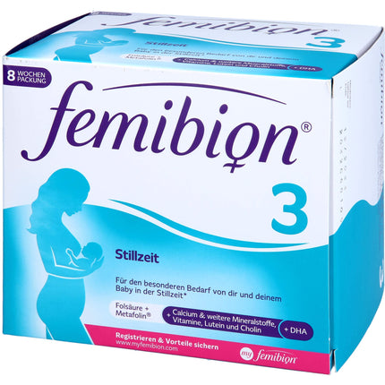 Femibion ​​3 Breastfeeding, Daily nutritional supplement for lactation, With choline, DHA, folic acid, metafolin, 8-week pack, 2 x 56 tablets