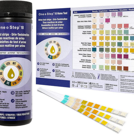 100 One+Step urine test strips for 10 indicators I Health test with reference color card I Urine test for urinary tract infection I Urine analysis acids bases household