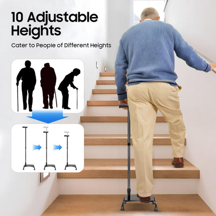 Stair climbing stick, balance walking stick with base, adjustable walking stick made of aluminum and iron, for seniors and mobility aids (max. load capacity 150 kg)