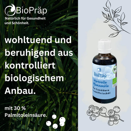 BioPräp ORGANIC Sea Buckthorn Oil from the Pulp | 50 ml | vegan and organic | cold-pressed | produced in Germany | certified production
