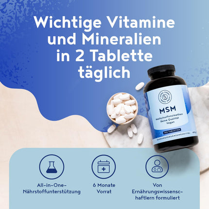 MSM 2000mg with Vitamin C - 365 Tablets with Methylsulfonylmethane - More compact MSM powder than capsules - High-dose and vegan - Alpha Foods
