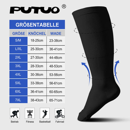 PUTUO Women's Compression Stockings Men's Compression Socks: Thick Calf Support Stockings Men's Compression Socks Women Thrombosis Stockings Plus Size for Sports Flight Travel Black 4XL 1 Pair