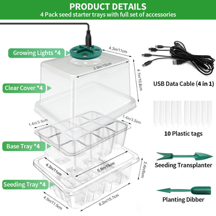 Qoolife Indoor Greenhouse Propagator, Mini Greenhouse Propagation Set with Raised Lid, Seedling Starter with Plant Lights with Full 2 ​​Pieces (Transparent)