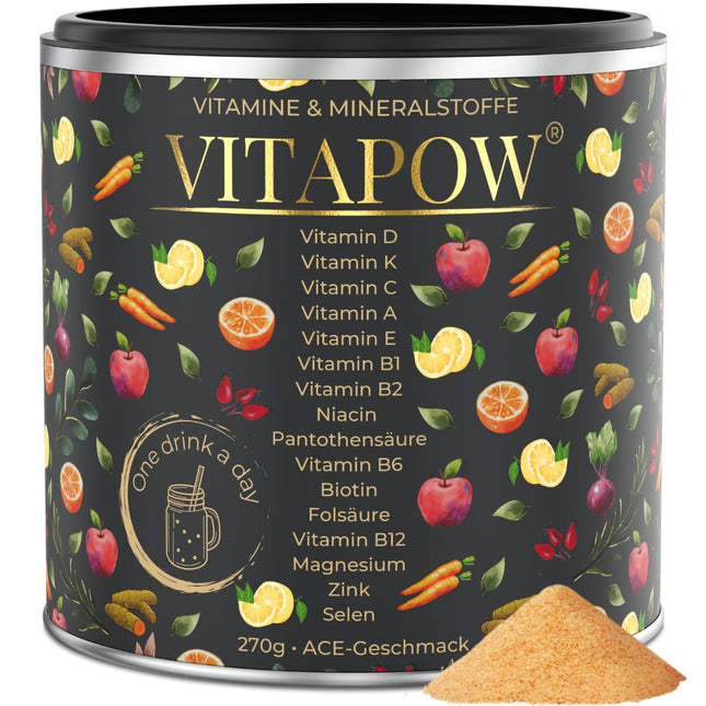 Multivitamin Powder + Magnesium, Zinc &amp; Selenium - Vitamins AZ high dose - Strengthens immune system - High-quality micronutrients - No added sugar - Vegan - Made in Germany - ACE flavor