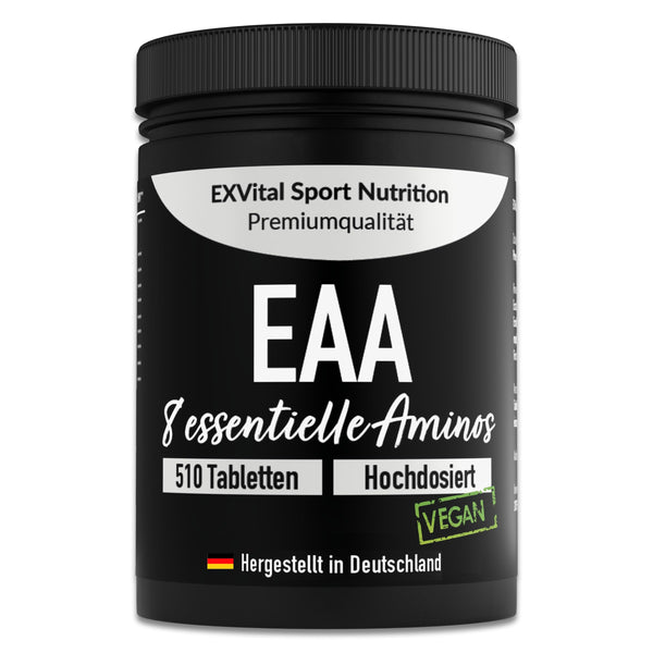 EXVital EAA tablets with 1036 mg per tablet - 510 tablets, all 8 essential amino acids EAAs - Multi Amino high dosage - Vegan - bottled in Germany - no additives