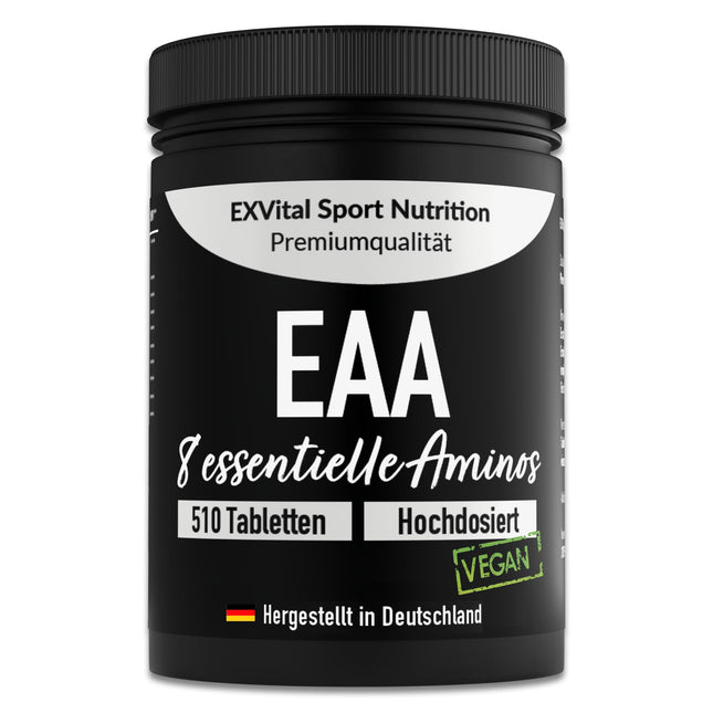 EXVital EAA tablets with 1036 mg per tablet - 510 tablets, all 8 essential amino acids EAAs - Multi Amino high dosage - Vegan - bottled in Germany - no additives