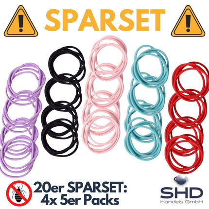 SHD Anti-Lice Hair Ties for Head Lice - VALUE SET of 20, Black, Green, Red, Pink and Purple - Lice Protection 100% Natural - Safe, Healthy and Effective, Helps Protect Against Lice