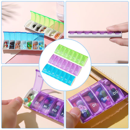 Pill box 7 days, reusable pill box small pill box large compartments handy and moisture-resistant medication dispenser for morning evening 7 compartments, 3 pieces storage box