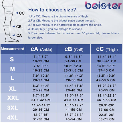 Beister compression stockings for women and men, medical thigh support stockings, 20-30 mmHg, with dot silicone band, thigh footless compression stockings for varicose veins and edema