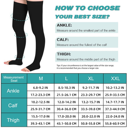 Evolyline 2 Pairs of Compression Stockings for Women &amp; Men, Class II Thigh-Length Support Stockings Compression Socks for Air Travel Graduated Support