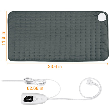 Heating pad, electric heat pad with automatic shut-off and 6 temperature levels, heating pad for back, neck, shoulder, stomach, machine washable (dark gray, 30 x 60 cm)