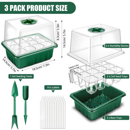 zociko indoor greenhouse growing box, 3 pieces germination trays, mini greenhouse growing set, growing shelves seedling starter trays greenhouse growing tray with lid ventilation for seedling plant