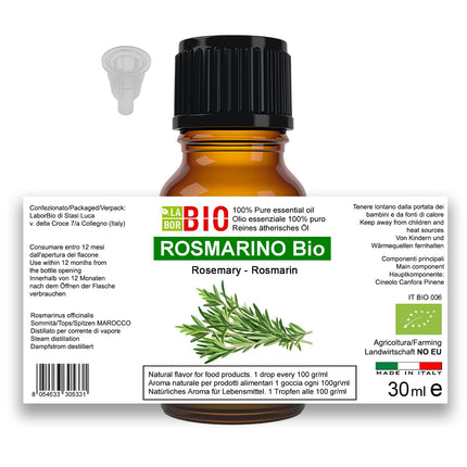 Rosemary Oil Organic Essential Oil 100% Pure 30 ml - Aromatherapy Cosmetic Therapeutic - Laborbio