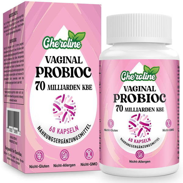Cheroline Vaginal Probiotics for Women, 70 Billion CFU, 7 Strains with Prebiotic Blend, 13-in-1 Intimate Flora Probiotics, Vegan Capsules (60 Capsules (1 Pack))