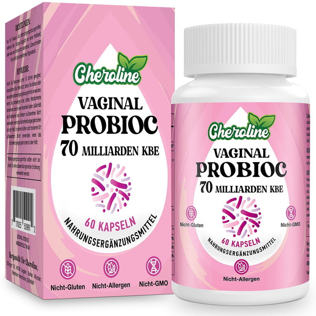 Cheroline Vaginal Probiotics for Women, 70 Billion CFU, 7 Strains with Prebiotic Blend, 13-in-1 Intimate Flora Probiotics, Vegan Capsules (60 Capsules (1 Pack))