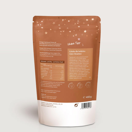 Glow25® Collagen Powder Cinnamon Cookie [450g] - Collagen Hydrolysate - Peptides Type 1 and 3 - Good Solubility