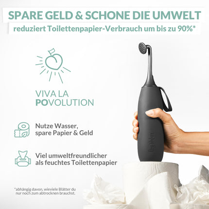 Hey Nature Po Shower Mint, a portable bidet for gentle, hygienic cleansing of the intimate area. A pod shower for postpartum relief, hemorrhoid relief, and as an alternative to moist toilet paper.