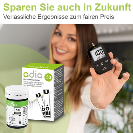 adia blood glucose test strips, 200 strips, value pack for blood glucose control in diabetes (sugar disease), for the adia blood glucose meter (not included here)