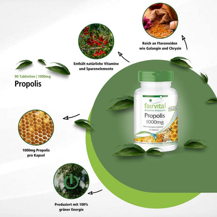 Fairvital | Bee Propolis 1000mg - Natural Bee Resin Extract - With 3% Galangin - HIGH DOSE - 90 Tablets