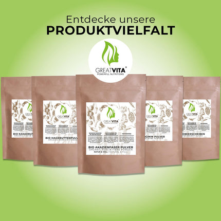 Organic Acacia Fiber Powder 400 g – E414 Gum Arabic Type 4918 | 90% fiber, soluble &amp; tasteless | vegan, gluten-free, non-GMO | Made in Germany - DE-ÖKO-037 | GreatVita
