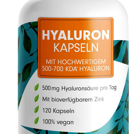Hyaluron capsules 120x - optimally dosed with 500 mg hyaluronic acid per day - high-quality 500-700 kDa hyaluronic acid + 2 mg bioavailable zinc - laboratory-tested with certificate - 100% vegan