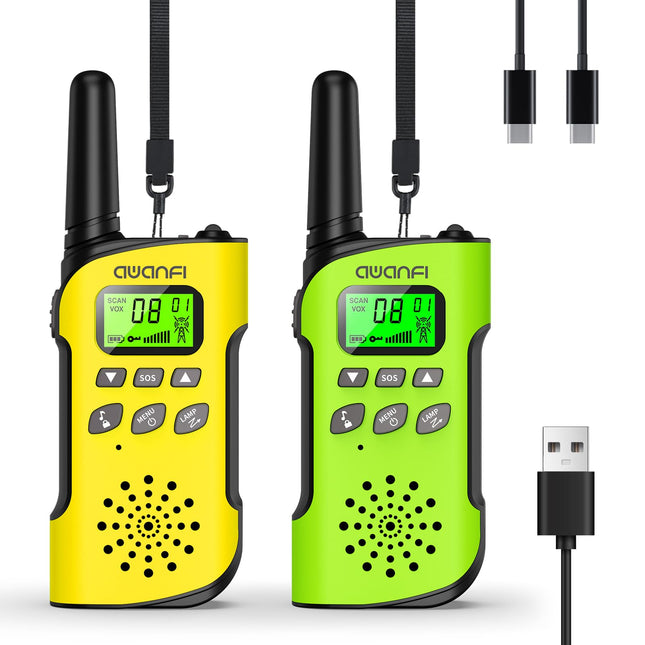 AWANFI Walkie Talkie Kids, Walkie Talkie Rechargeable Li-ion Battery, Two-Way Radio Set, Walkie Talkie VOX, LCD Flashlight, Key Lock, Walkie Talkie for Gift Camping Adventure, 3-12 Years