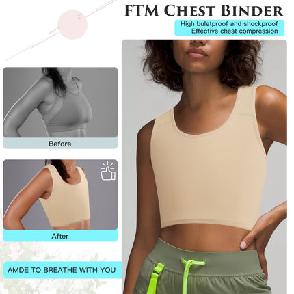 XUJI Chest Binder for Transgender FTM Compression Breathable Pullover Tank Top (K, L)