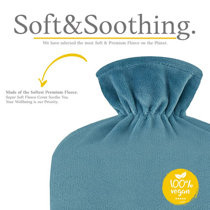 Hot Water Bottle with Cover – Soft Premium Fleece Cover – 1.8l Large Hot Water Bottle, Hot Water Bottle for Children, Hot Water Bottle for Adults – Green Blue