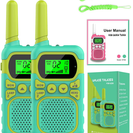 Walkie Talkie for Kids - Maximum range of 3 km. Christmas and birthday gifts for boys and girls aged 3, 4, 5, 6, 7, 8. Family games for indoors and outdoors. (Green)