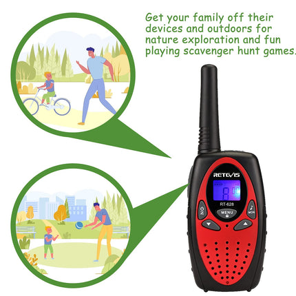 Retevis RT628 Walkie Talkie Set of 4, Children's Radio Long Range, Easter Gifts for Children, Toys for Ages 3-12, Gifts for Birthdays, Holidays, Camping, Adventures (2 Pairs, Red)