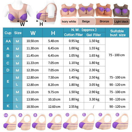 Vnmcry Silicone Breast Forms Realistic Crossdresser Sleeveless Round Neck False Breast Forms Filled with Gel Silicone Breasts for Transgender Mastectomy Prosthesis (Beige Skin - F Cup Size L)