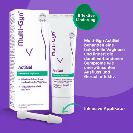 Multi-Gyn ActiGel - for the treatment and prevention of bacterial vaginosis. Tube with 50 ml gel for approximately 25 applications in the intimate area and in the vagina.