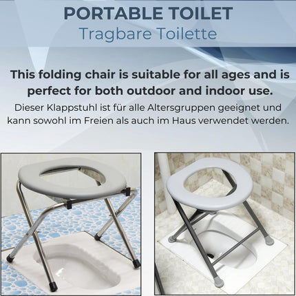 AIRM Health Foldable Commode Chair – Comfort Toilet Seat with Bucket and Lid – Toilet Aid for Seniors, Pregnant Women, Nursing &amp; Rehabilitation – Foldable Care Toilet for Home