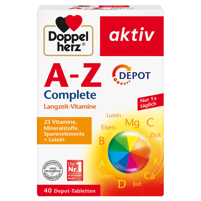 Doppelherz AZ Complete - Long-term vitamins - 23 vitamins, minerals &amp; trace elements PLUS lutein - 40 depot tablets