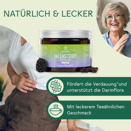 BitterLiebe Fiber Powder with Blackberry Flavor - Mix of ground psyllium husks, inulin (prebiotics), apple fiber, and acacia fiber - Multi Fiber Complex, the perfect intestinal cleanse - 300g