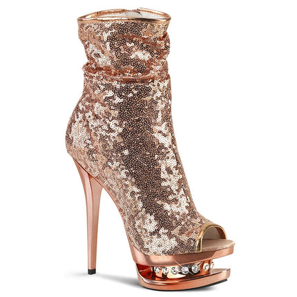 Pleaser Women's BLONDIE-R-1008 Platform High Heels Ankle Boots Sequins Rose Gold 37 EU