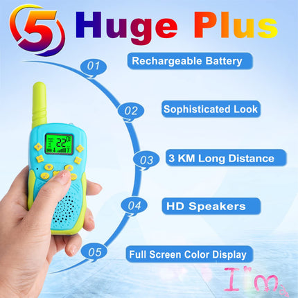 TUCHUNME Walkie Talkie Kids, Rechargeable 8 Channels Outdoor Toy Two-Way Radio with Flashlight Gifts for Boys and Girls Long Range for Outdoor Trip Adventures, Camping, Hiking